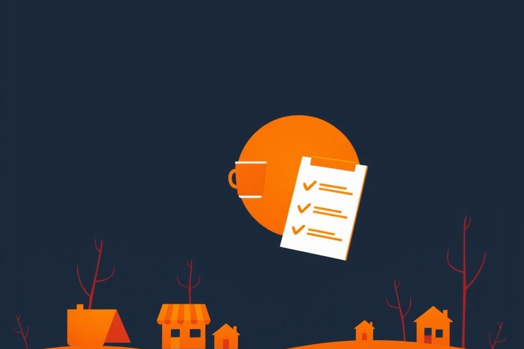Illustration of the site owner approving saved answers on a checklist over a sunrise