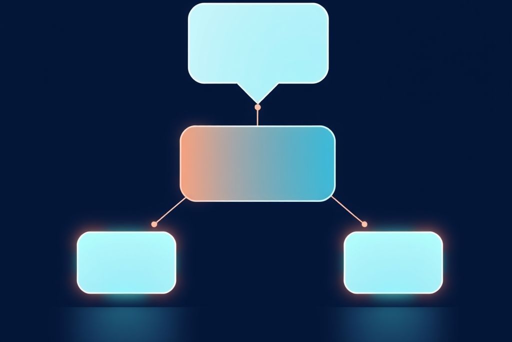 Illustration of three platforms as connected tiles feeding one chat bubble